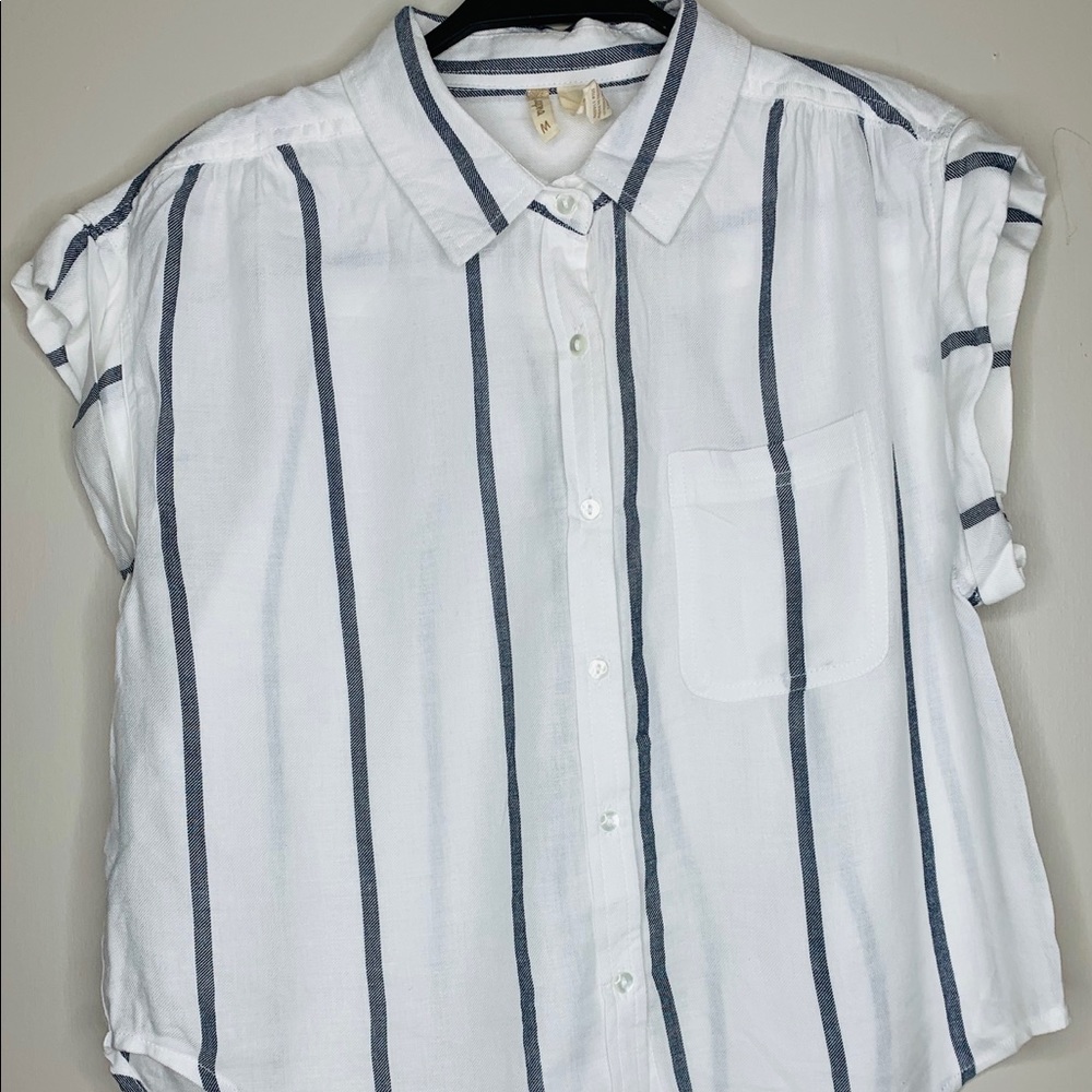 Navy striped asymmetrical blouse